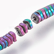 Electroplated Non-magnetic Synthetic Hematite Bead Strand, Twist Square, Frosted, Multi-color Plated, 3x1mm, Hole: 0.8mm, about 384pcs/strand, 15.7 inch(40cm)(G-E498-18B)