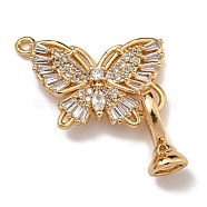 Brass Micro Pave Clear Cubic Zirconia Fold Over Clasps, Butterfly, Clear, 35x22.5x6mm(KK-U037-09G-02)