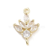 Brass Pave Clear Cubic Zirconia Leaf Links Connector Charms, Long-Lasting Plated, Real 14K Gold Plated, 15.5x10.5x3.5mm, Hole: 1.2mm(KK-Z061-02G-01)