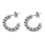 304 Stainless Steel Round Beaded C-shape Stud Earring, Half Hoop Earrings for Women, Stainless Steel Color, 20.5x4x18.5mm, Pin: 0.8mm(STAS-P319-37P)