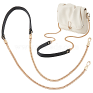 Iron Flat Snake Chain Bag Handles, with PU Leather Shoulder Parts, Zinc Alloy Snap Clasps, for Bag Replacement Accessories, Light Gold, 121x0.7~2.1x0.25~0.7cm(FIND-WH0111-109)