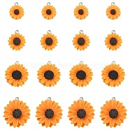 20Pcs 4 Styles Opaque Resin Pendants, with Platinum Tone Iron Loops, Sunflower Charm, Dark Orange, 19.5x16x5mm, Hole: 2mm, 5pcs/style(RESI-CJ0002-53)