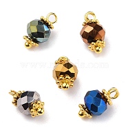 Handmade Electroplate Glass Beads Charms, with Tibetan Style Alloy Spacer Beads and Brass Ball Head pins Findings, Faceted, Golden, Mixed Color, 10.5x6mm, Hole: 1.6mm(PALLOY-JF00530)