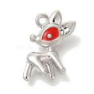 Christmas Theme Alloy Enamel Pendants, Platinum, Deer, 17x16x5.5mm, Hole: 1.6mm(ENAM-B025-01A-01P)