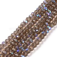 Electroplate Glass Beads Strands, Half Rainbow Plated, Faceted, Rondelle, Camellia, 3.5~3.8x3mm, Hole: 0.4mm, about 113~115pcs/strand, 32~33cm(EGLA-A034-T3mm-L06)