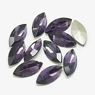 Pointed Back Glass Rhinestone Cabochons, Back Plated, Faceted, Horse Eye, Tanzanite, 10x5x3mm(RGLA-T083-5x10mm-16)