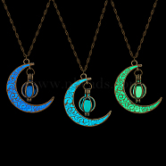 3Pcs 3 Colors Platinum Plated Alloy Crescent Moon Pendant Necklaces Set, Glow in the Dark Synthetic Luminous Stone Jewelry for Women, Mixed Color, 18.11 inch(46cm), 1Pc/color(NJEW-AN0001-31)