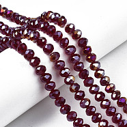 Electroplate Glass Beads Strands, AB Color Plated, Faceted, Rondelle, Dark Red, 6x5mm, Hole: 1mm, about 85~88pcs/strand, 16.1~16.5 inch(41~42cm)(EGLA-A034-T6mm-B29)