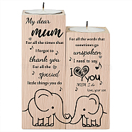 Wood Candle Holder, with Candles inside, Rectangle with Word, Elephant Pattern, 120x45mm, 100x45mm, 2pcs/set(AJEW-WH0268-001)