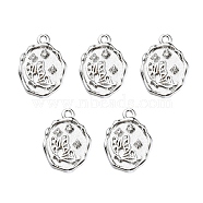 Alloy Crystal Rhinestone Pendants, Flat Round with Butterfly Charms, Platinum, 19.5x14x3mm, Hole: 1.6mm(FIND-YW0001-88)