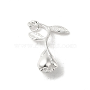 Brass Pendants, Rose Charms, 925 Sterling Silver Plated, 23x14x7.5mm, Hole: 2.5mm(KK-P259-34S)