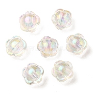 UV Plating Rainbow Iridescent Acrylic Beads, Two Tone Bead in Bead, Flower, Clear, 12x12.5x8.5mm, Hole: 2.5mm(OACR-A014-03A)