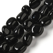 Natural Black Onyx(Dyed & Heated) Beads Strands, Nuggets, Tumbled Stone, 8.5~11.5x8~11x8~10mm, Hole: 1.1mm, about 36~42pcs/strand, 15.55~15.94''(39.5~40.5cm)(G-NH0017-B06-02)