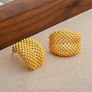 Hollow Camber Brass Stud Earrings, Real 22K Gold Plated, 24.5x19.5mm(EJEW-Q391-21G-02)