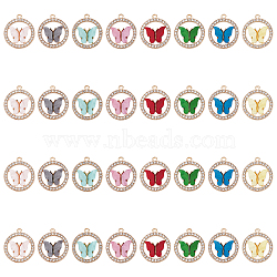 SUNNYCLUE 32Pcs 8 Colors Alloy Rhinestone Pendants, with Acrylic, Ring with Butterfly, Mixed Color, 24.5~25x22x3.5~4mm, Hole: 1.6mm, 4pcs/color(ALRI-SC0001-17)