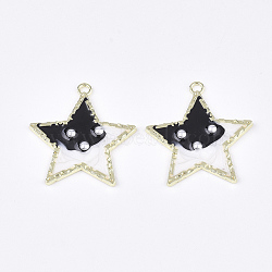 Epoxy Resin Pendants, with ABS Plastic Imitation Pearl, Alloy Findings and Enamel, Star, Golden, Black, 37x35x3.5mm, Hole: 2.5mm(RESI-S365-58A)