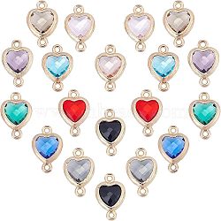 20Pcs 10 Colors  Glass Connector Charms, with Golden Tone Brass Findings, Faceted, Heart, Mixed Color, 15x10x3mm, Hole: 1mm, 2pcs/color(GLAA-UN0001-04)