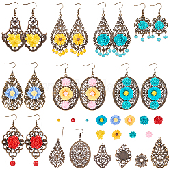 SUNNYCLUE DIY Earring Making, Iron Pendants, Alloy Cabochon Connector Settings/Links and Brass Earring Hooks, Mixed Color, 53x40x1mm, Hole: 2mm(DIY-SC0006-72)