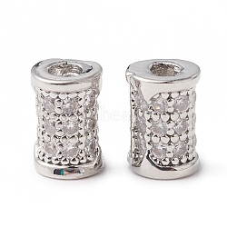 Eco-Friendly Rack Plating Brass Micro Pave Cubic Zirconia Beads, Long-Lasting Plated, Lead Free & Cadmium Free, Column, Real Platinum Plated, 6x4mm, Hole: 1.4mm(KK-F835-24A-P)