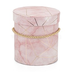 Marble Texture Pattern Paper Flower Boxes, with Rope Handles, for Gift Packaging, Column, Pink, 10.1x10.6cm(CON-C005-01B-01)