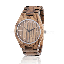 Zebrano Wood Wristwatches, Men Electronic Watch, with Alloy Findings, Camel, 70mm, Watch Head: 54x48x12mm, Watch Face: 37mm(WACH-H036-36)