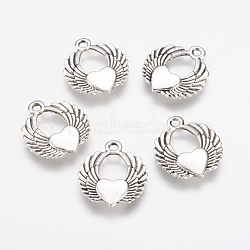 Alloy Pendants, Wing with Heart, Antique Silver, 21.5x19x3mm, Hole: 2mm(X-PALLOY-G192-19AS)