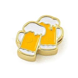 Rack Plating Brass Enamel Beads, Lead Free & Cadmium Free, Real 18K Gold Plated, Beer, 8x9.5x4mm, Hole: 1.8mm(KK-U029-22G-05)