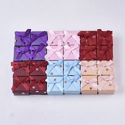 Cardboard Ring Boxes, with Bowknot and Sponge Inside, Square, Mixed Color, 5.2x5.2x3.5cm(CBOX-N012-03)