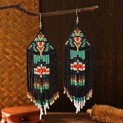 Bohemian Style Glass Bead Handmade Tassel Earrings for Women, Colorful, 135x40mm(IR7645)