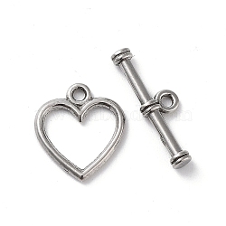 304 Stainless Steel Toggle Clasps, Heart, Stainless Steel Color, 14x12.5x1.5mm, Hole: 1.5mm(STAS-A092-08B-P)