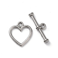 Non-Tarnish 304 Stainless Steel Toggle Clasps, Heart, Stainless Steel Color, 14x12.5x1.5mm, Hole: 1.5mm, Bar: 6x18x3, Hole: 1.5mm(STAS-A092-08B-P)