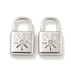 304 Stainless Steel Charms, with Crystal Rhinestone, Padlock with Sun Charms, Stainless Steel Color, 13.5x8x3mm, Hole: 4x4mm(STAS-L278-020P)