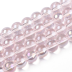 Electroplate Transparent Glass Beads Strands, AB Color Plated, Round, Misty Rose, 8~8.5mm, Hole: 1.5mm, about 51~53pcs/strand, 14.96 inch~15.55 inch(38~39.7cm)(GLAA-T032-T8mm-AB10)