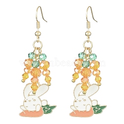 Alloy Enamel Rabbit & Carrot Dangle Earrings, Glass Cluster Earrings with Brass Pins, Colorful, 57x20mm(EJEW-TA00252)