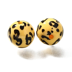 Printed Opaque Acrylic Beads, Round with Leopard Print Pattern, Yellow, 15.5mm, Hole: 2mm(OACR-S043-07C)