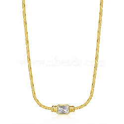 304 Stainless Steel Pave Clear Cubic Zirconia Rectangle Flat Snake Chain Necklaces for Women, Real 18K Gold Plated, 15.75 inch(40cm)(WG1F72A-01)