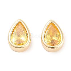 Brass Cubic Zirconia Beads, Teardrop, Real 18K Gold Plated, Gold, 11x8x4mm, Hole: 2.5x1.2mm(KK-C051-60G-04)