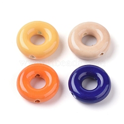 Handmade Porcelain Beads, Bright Glazed Porcelain, Donut, Mixed Color, 18~18.5x6~6.5mm, Hole: 2mm(X-PORC-S496-I)