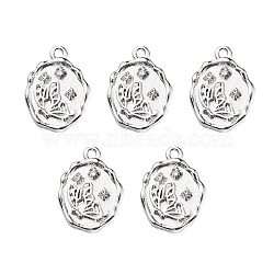 Alloy Crystal Rhinestone Pendants, Flat Round with Butterfly Charms, Platinum, 19.5x14x3mm, Hole: 1.6mm(FIND-YW0001-88)