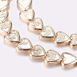 Non-magnetic Synthetic Hematite Beads Strands, Heart with Chinese Knot, Light Gold Plated, 8x8x2.5mm, Hole: 1mm, about 55pcs/strand, 15.9 inch(40.5cm)(G-P338-21A-8mm-KCG)