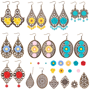 SUNNYCLUE DIY Earring Making, Iron Pendants, Alloy Cabochon Connector Settings/Links and Brass Earring Hooks, Mixed Color, 53x40x1mm, Hole: 2mm