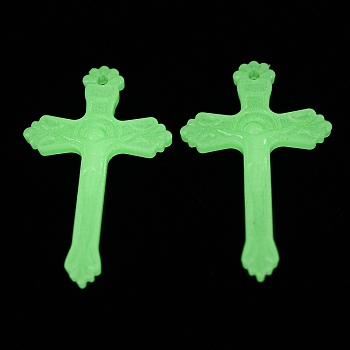 Luminous Transparent Acrylic Pendants, Glow in the Dark, Cross, Mint Cream, 39.5x24.5x4.5mm, Hole: 1.8mm, about 550pcs/500g