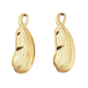 304 Stainless Steel Pendants, Feather Charm, Golden, 20x7.5x2.5mm, Hole: 2.5x1mm