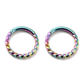 Ion Plating(IP) Twisted Ring Hoop Earrings for Girl Women, Chunky 304 Stainless Steel Earrings, Rainbow Color, 11x1mm, 18 Gauge(1mm)