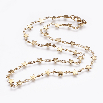 304 Stainless Steel Chain Necklaces, with Lobster Claw Clasps, Star, Golden, 17.7 inch(45cm)