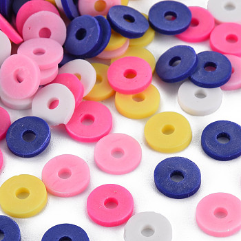 5 Colors Handmade Polymer Clay Beads, Heishi Beads, Disc/Flat Round, Dark Blue & Light Khaki & White & Pink & Deep Pink, 8x0.5~1.5mm, Hole: 2mm, about 11500pcs/1000g