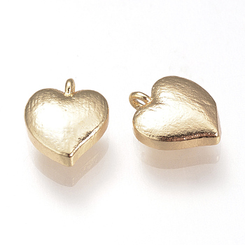 Brass Charms, Nickel Free, Real 18K Gold Plated, Heart, 9x7x3mm, Hole: 1mm