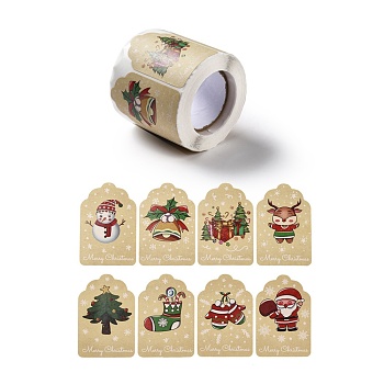 Christmas Themed Polygon Roll Stickers, Self-Adhesive Paper Gift Tag Stickers, for Party, Decorative Presents, Mixed Color, 60x40x0.1mm, about 300pcs/roll