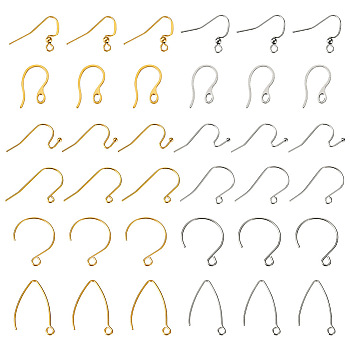 96Pcs 12 Style 304 Stainless Steel Earring Hooks, Circle Ball End & Shepherd's Hook & Marquise Ear Wire, with Horizontal Loops, Golden & Stainless Steel Color, 11~27.5x11.5~22x0.8~1mm, Hole: 1.8~3.5mm, Pin: 0.7~0.8mm, 8Pcs/style