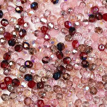 Fire-Polished Czech Glass Beads, Faceted, Ananas, Pink, 6x5.5~6mm, Hole: 1.2mm, about 360pcs/bag